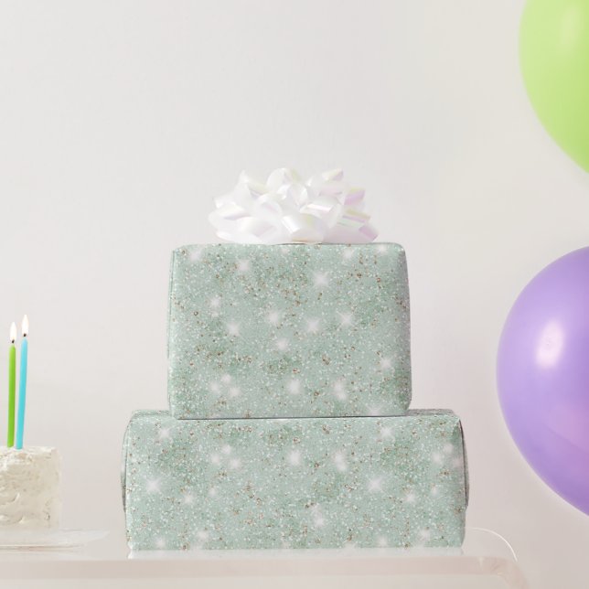 Papier Cadeau Vert Menthe Faux Anniversaire Pailleté (Cadeaux de fête)