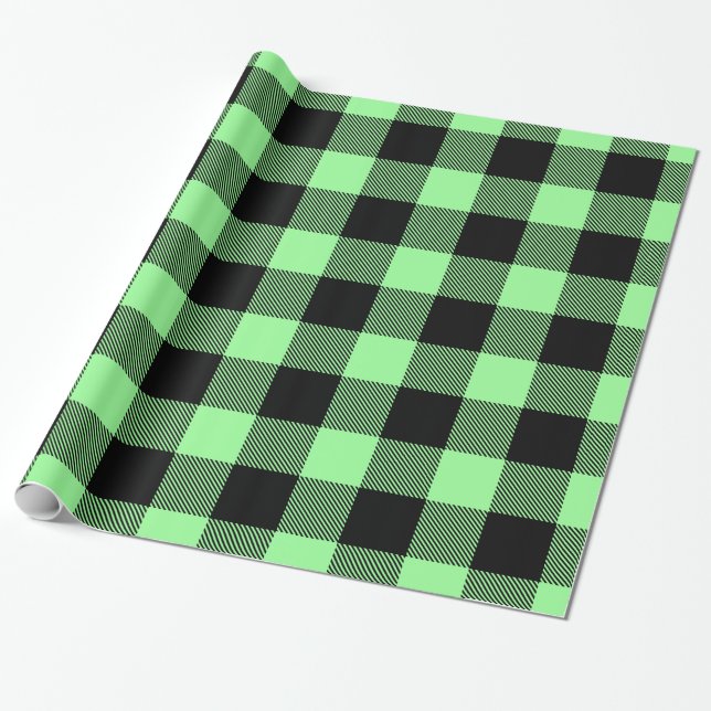 Papier Cadeau Vert menthe noir immense carreau de buffle bûchero (Déroulé)