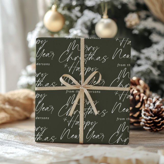 Papier Cadeau Vert moderne Joyeux Noël & Bonne Année (Créateur téléchargé)