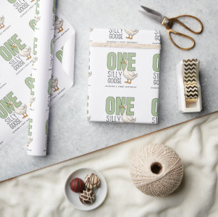 Papier Cadeau Vert Moderne Un Oie Idiote Premier Anniversaire