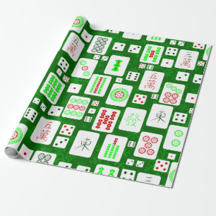 Papier Cadeau vert noël mahjong chinois jeu de tuiles asiatiques