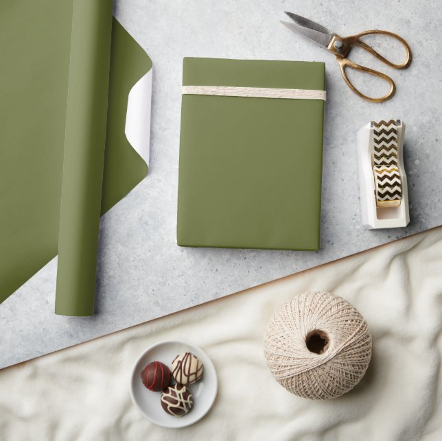Papier Cadeau Vert olive élégant uni couleur simple  (Artisanat)