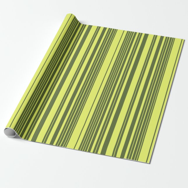 Papier Cadeau Vert olive et rayures jaune citron  (Déroulé)