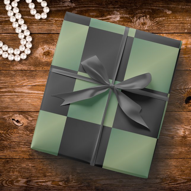Papier Cadeau Vert olive noir dégradé moderne à carreaux  (Créateur téléchargé)