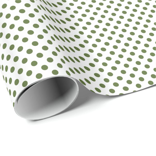 Papier Cadeau Vert olive sur pois blanc (Coin rond)
