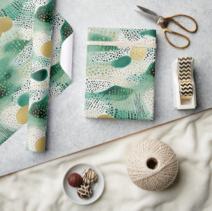 Papier Cadeau Vert Or Blanc Anniversaire Abstrait
