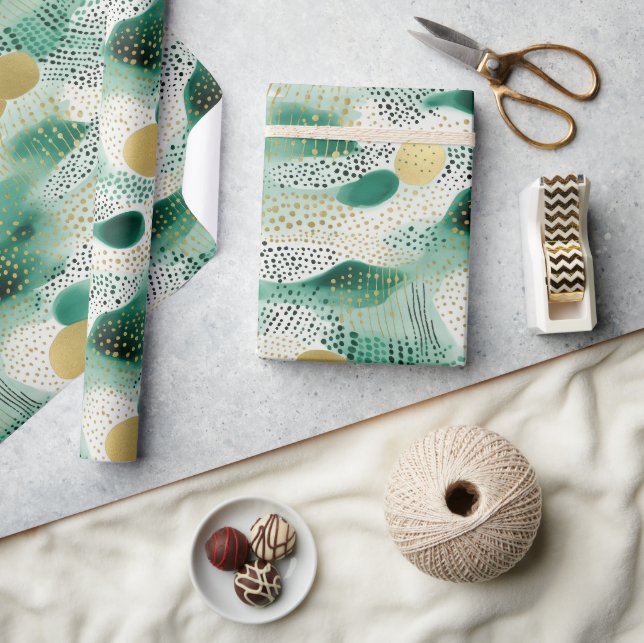Papier Cadeau Vert Or Blanc Anniversaire Abstrait (Artisanat)
