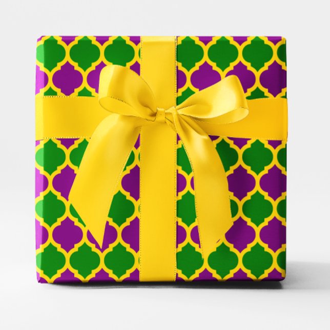 Papier Cadeau Vert or et violet Mardi Gras Quatrefoil (Gold Green and Purple Mardi Gras Quatrefoil Wrapping Paper)