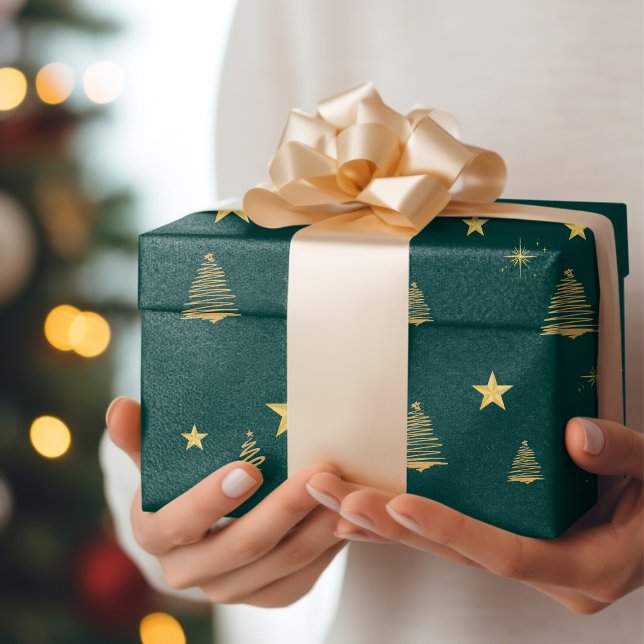 Papier Cadeau Vert Or moderne simple géométrique arbre de Noël (Créateur téléchargé)