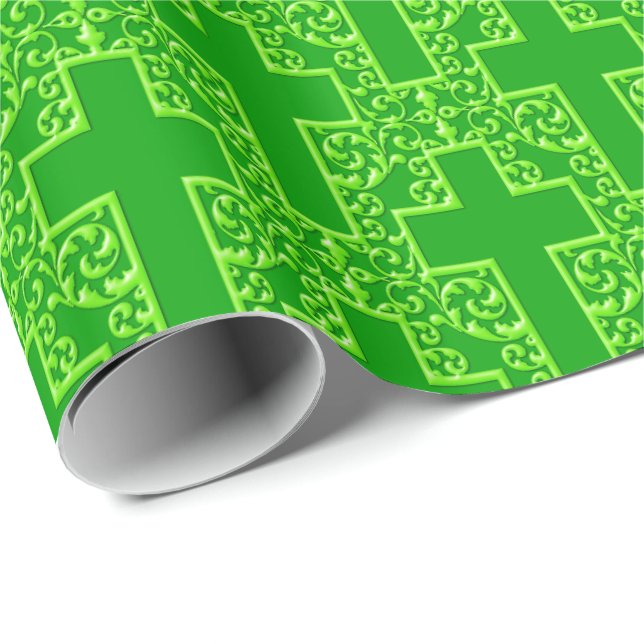 Papier Cadeau Vert Orné Croix 1-2 Toné (Coin rond)