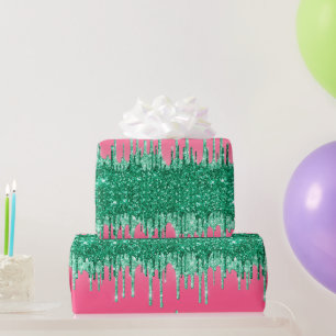 Papier Cadeau Vert Paillettes Dégoulinant Rose Tendance Glamour