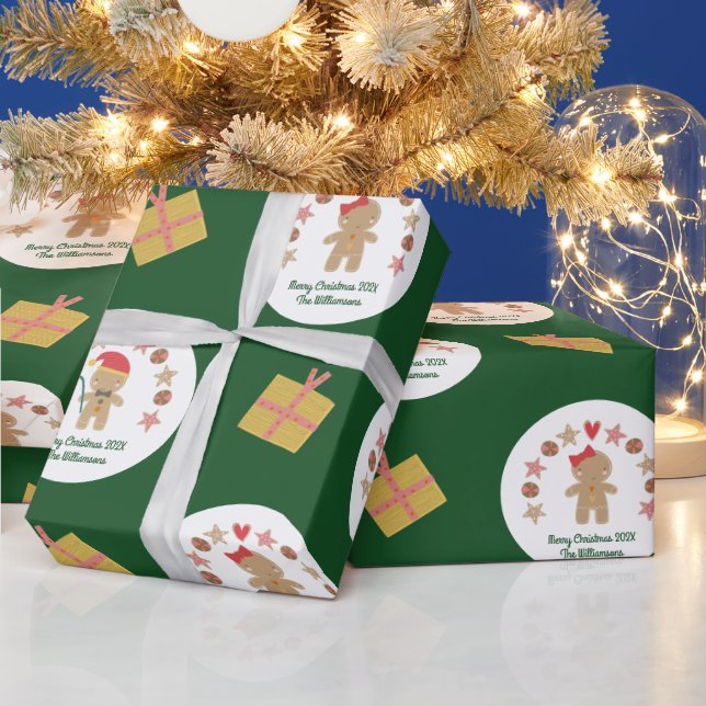 Papier Cadeau Vert pain d'épice Cookie Nom personnalisé Script a (Vacances)