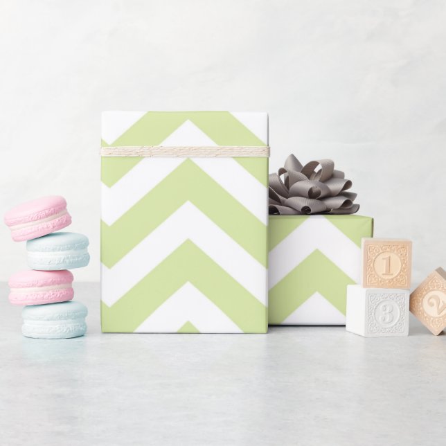 Papier Cadeau Vert pastel et chevron blanc Mariage Anniversaire (Baby Shower)