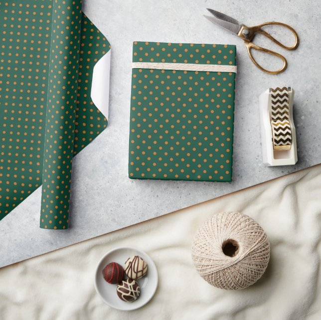 Papier Cadeau Vert + pois citrouille (Petit) (Artisanat)