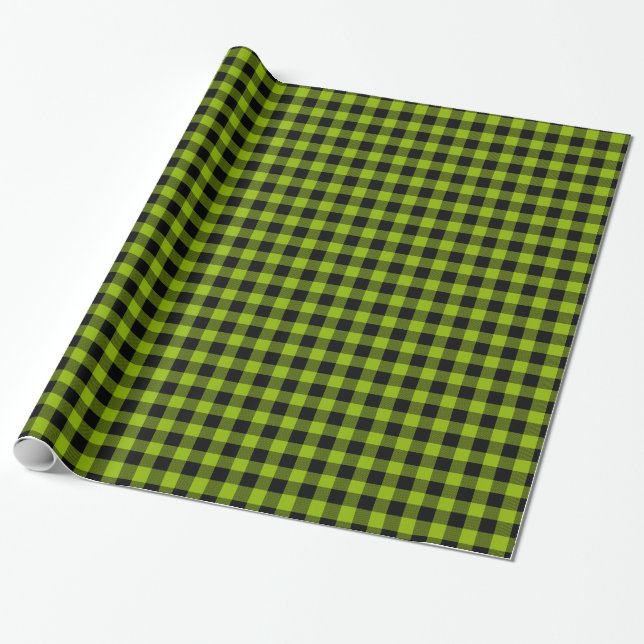 Papier Cadeau Vert pomme plaid écossais noir buffle (Déroulé)