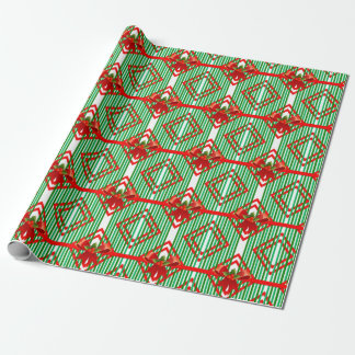Papier Cadeau Vert rayé rouge arc accent rétro Noël rétro