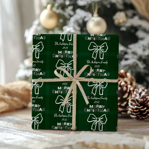Papier Cadeau Vert rétro à carreaux Noël fantaisiste 