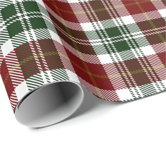 Papier Cadeau Vert rétro rouge Noël Nouvel An Tartan Plaid (Coin rond)