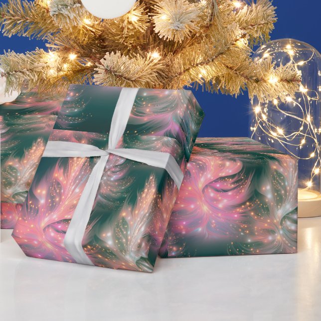 Papier Cadeau Vert rose violet blanc Arbres modernes Noël (Vacances)