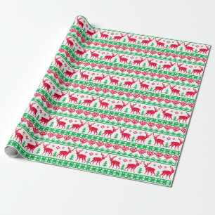 Papier Cadeau Vert rouge de renne de mauvais goût nordique de