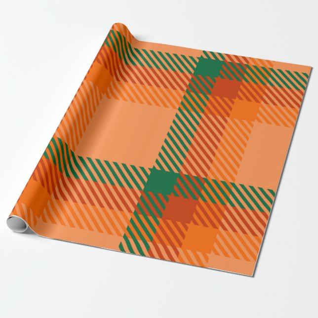 Papier Cadeau Vert, rouge, orange et beige Tartan Plaid écossais (Déroulé)