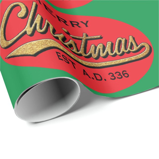 Papier Cadeau Vert/Rouge "Retro Joyeux Noël" (Coin rond)