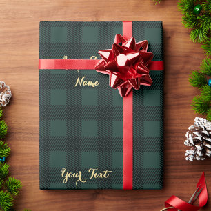 Papier Cadeau Vert rustique Buffalo Plaid Texte personnalisé Fau