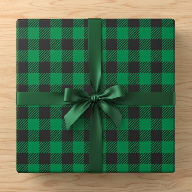 Papier Cadeau Vert rustique plaid de buffle (Rustic Green Buffalo Plaid Wrapping Paper)