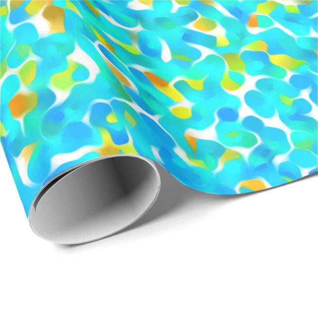 Papier Cadeau Vert sarcelle bleu jaune motif abstrait (Coin rond)