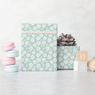 Papier Cadeau Vert sauge blanc boho florales Baby Shower Anniver