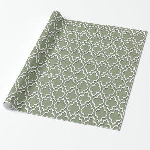 Papier Cadeau Vert sauge blanc XL Marocain Quatrefoil #7DS