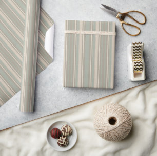 Papier Cadeau Vert Sauge Bleu Poussiéreux Taupe Gris Rayure Ferm