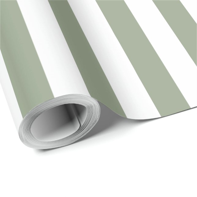 Papier Cadeau Vert sauge clair et rayure blanche (Coin rond)