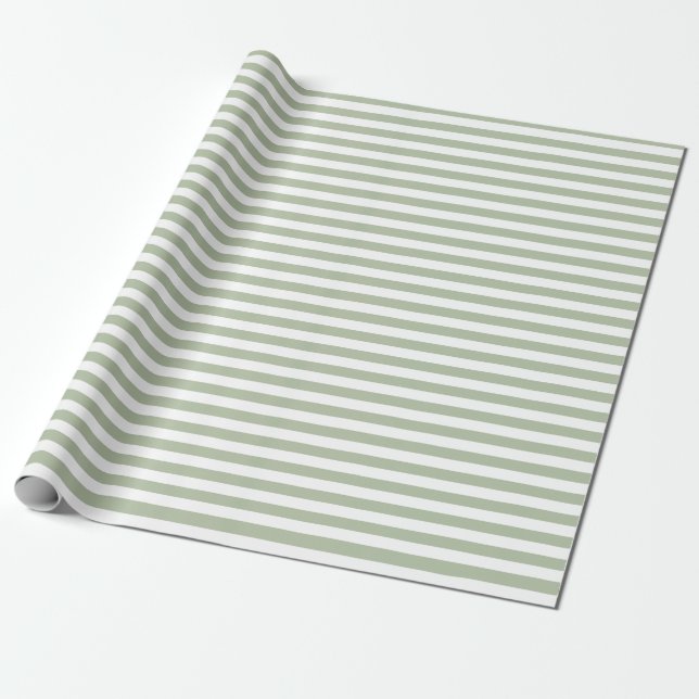 Papier Cadeau Vert sauge clair et rayures blanches (Déroulé)