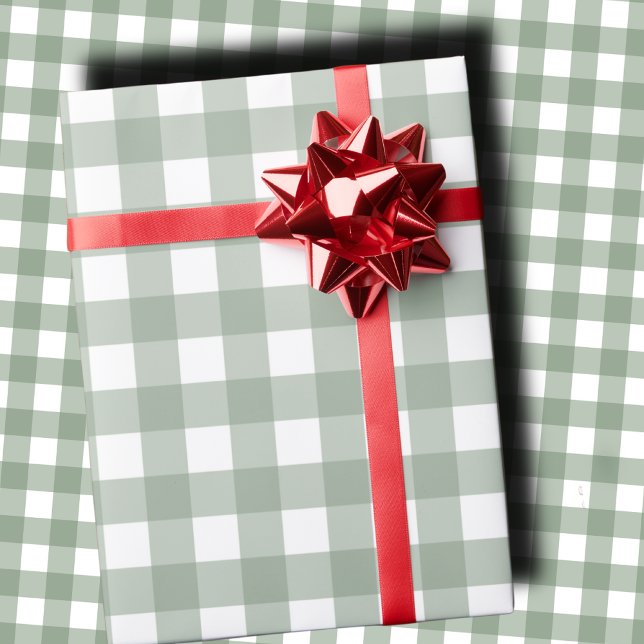 Papier Cadeau Vert sauge élégant et gingham de vacances blanc (Créateur téléchargé)