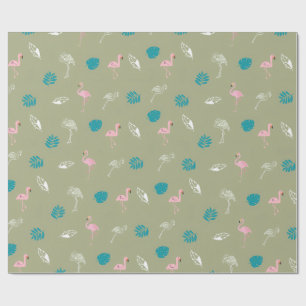 Papier cadeau Vert Sauge et Flamant Rose