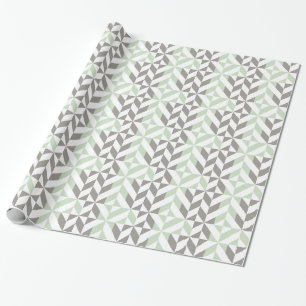 Papier Cadeau Vert sauge et zigzag géométrique d'argent