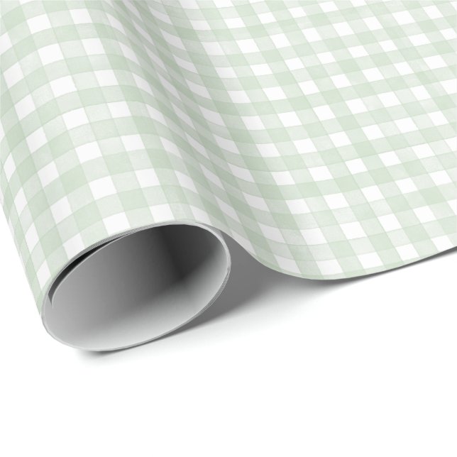 Papier Cadeau Vert Sauge Gingham Classique (Coin rond)