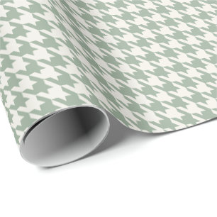 Papier Cadeau Vert sauge & motif pied-de-poule ivoire Élégant