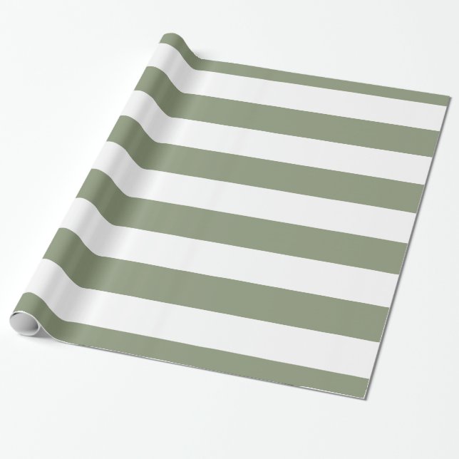 Papier Cadeau Vert sauge, motif rayures blanches XL (Déroulé)