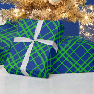 Papier Cadeau Vert Sur Bleu Tartan Plaid Design Motif