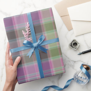 Papier Cadeau Vert, tartan classique lilas.