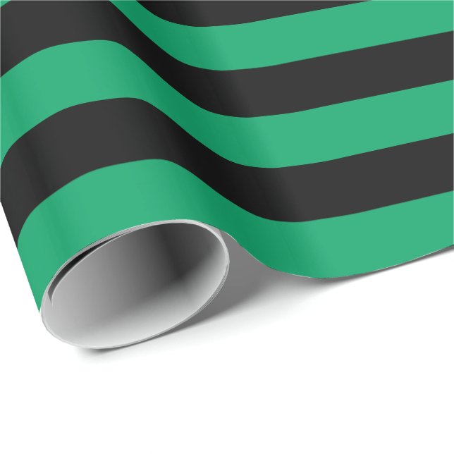 Papier Cadeau Vert trèfle et rayure noire (Coin rond)