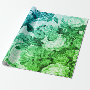 Papier Cadeau Verte Aqua Blue Floral Toile Botanique Découpage