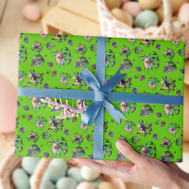 Papier Cadeau Verte Art Nouveau Colonnet Vitré Fleurs (Créateur téléchargé)