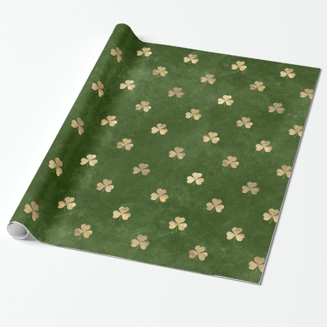 Papier Cadeau Verte Emerald Or Shamrock métal (Déroulé)