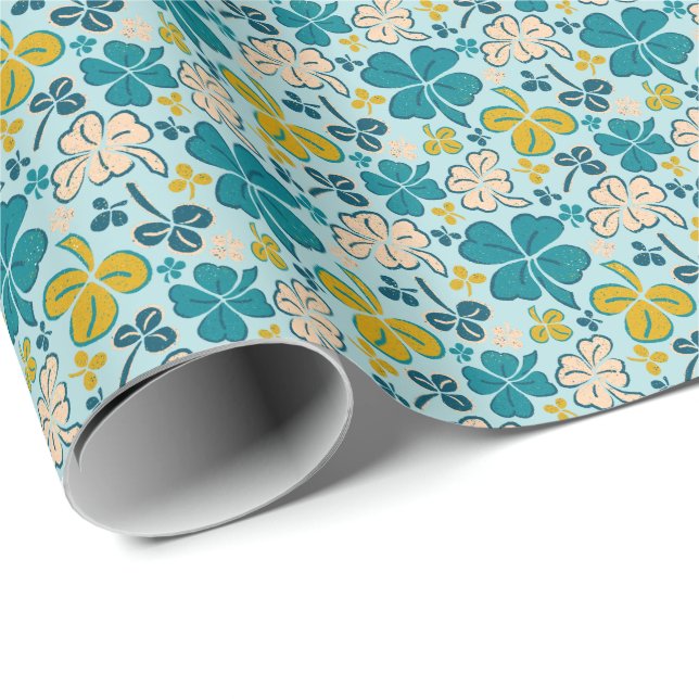 Papier Cadeau Verte Lucky Shamrock Clover Saint Patrick`s Day (Coin rond)