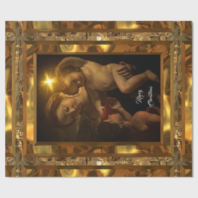 Papier Cadeau Verticale brillante douce de Noël de Jésus de bébé (Plat)