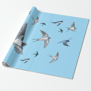Papier Cadeau Vestige d'oiseaux avageurs volant dans le ciel bl