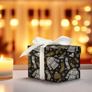 Papier Cadeau Vêtements d'hiver modernes Black White Gold